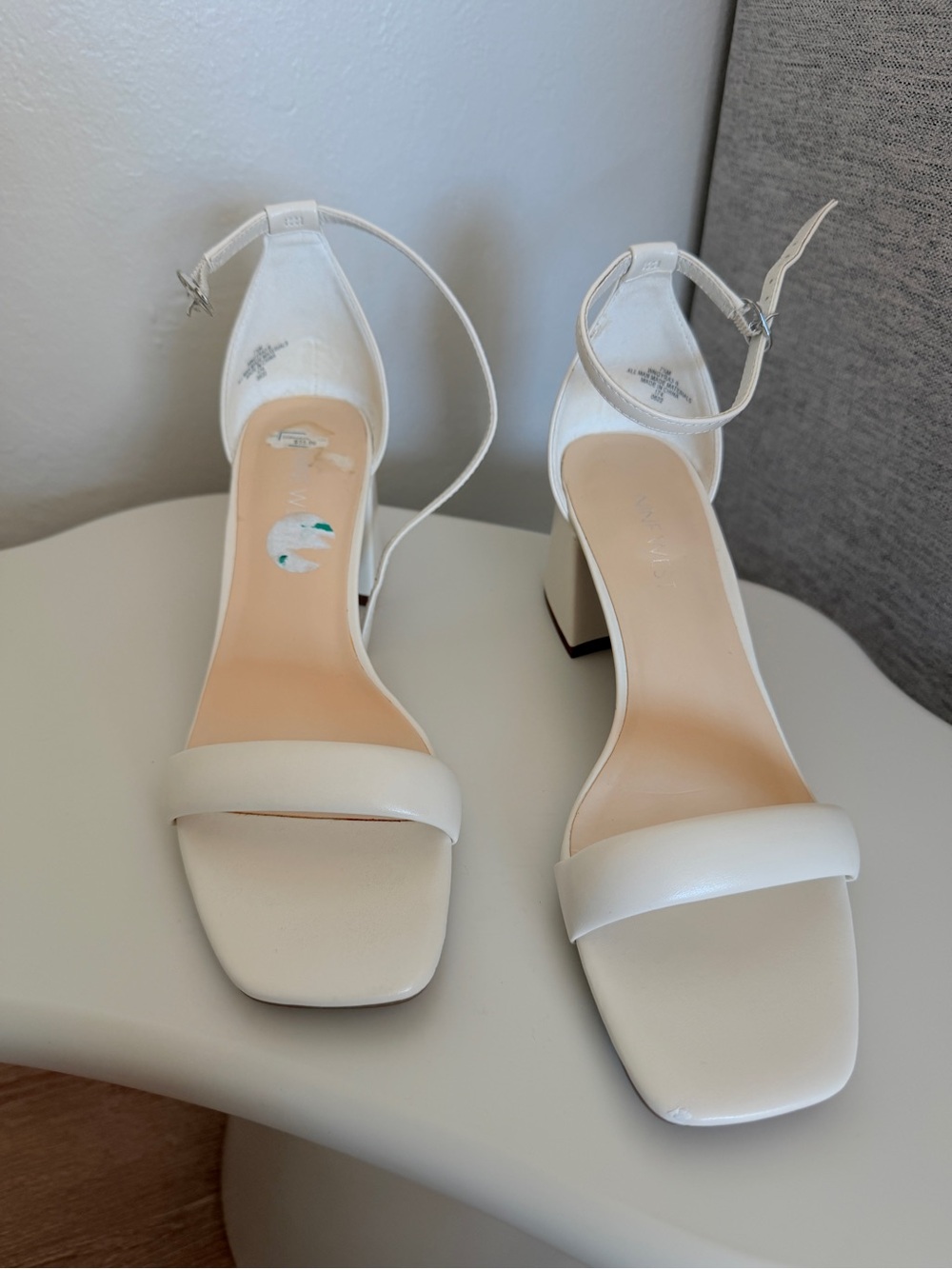 Nine West White Ankle-Strap Block Heel Sandals